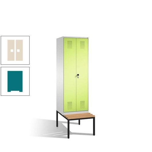 Doppel-Spind, Garderobenschrank, Buche Sitzbank untergebaut, 2 Abteile a 300 mm, Korpus anthrazitgrau, Tür anthrazitgrau, 2.090 x 600 x 815 mm (HxBxT)