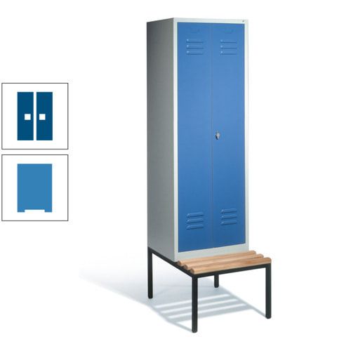 Doppel-Spindschrank, Buche Sitzbank untergebaut, 2 Abteile a 300 mm, Korpus lichtgrau, Tür anthrazitgrau, 2.090 x 610 x 815 mm (HxBxT)