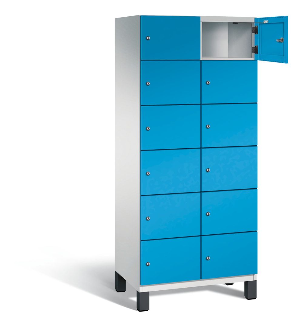 Fächerschrank, Stahlschrank, 12 Fächer, Türöffnungsbegrenzer, Füße, 1.980 x 800 x 525 mm (HxBxT), Korpus anthrazitgrau, Front anthrazitgrau