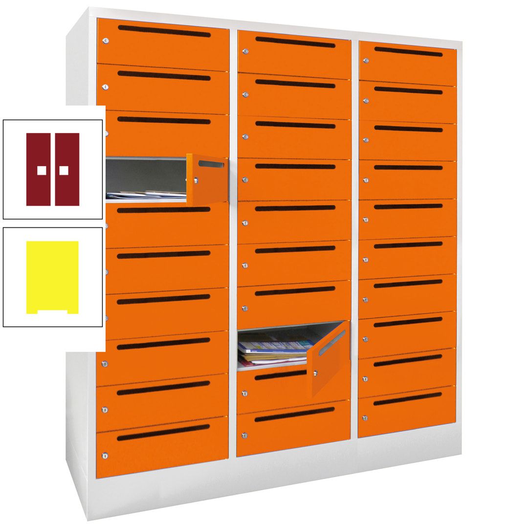 Postverteilerschrank, Schließfachschrank, 3 Abteile a 40 cm, 30 Fächer, 1.850 x 1.200 x 500 mm (HxBxT), Korpus anthrazitgrau, Front anthrazitgrau