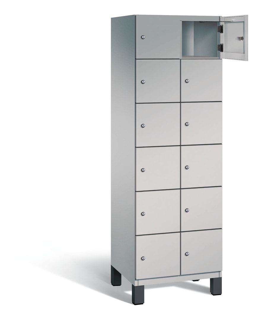 Fächerschrank, Stahlschrank, 12 Fächer, Türöffnungsbegrenzer, Füße, 1.980 x 600 x 525 mm (HxBxT), Korpus anthrazitgrau, Front anthrazitgrau