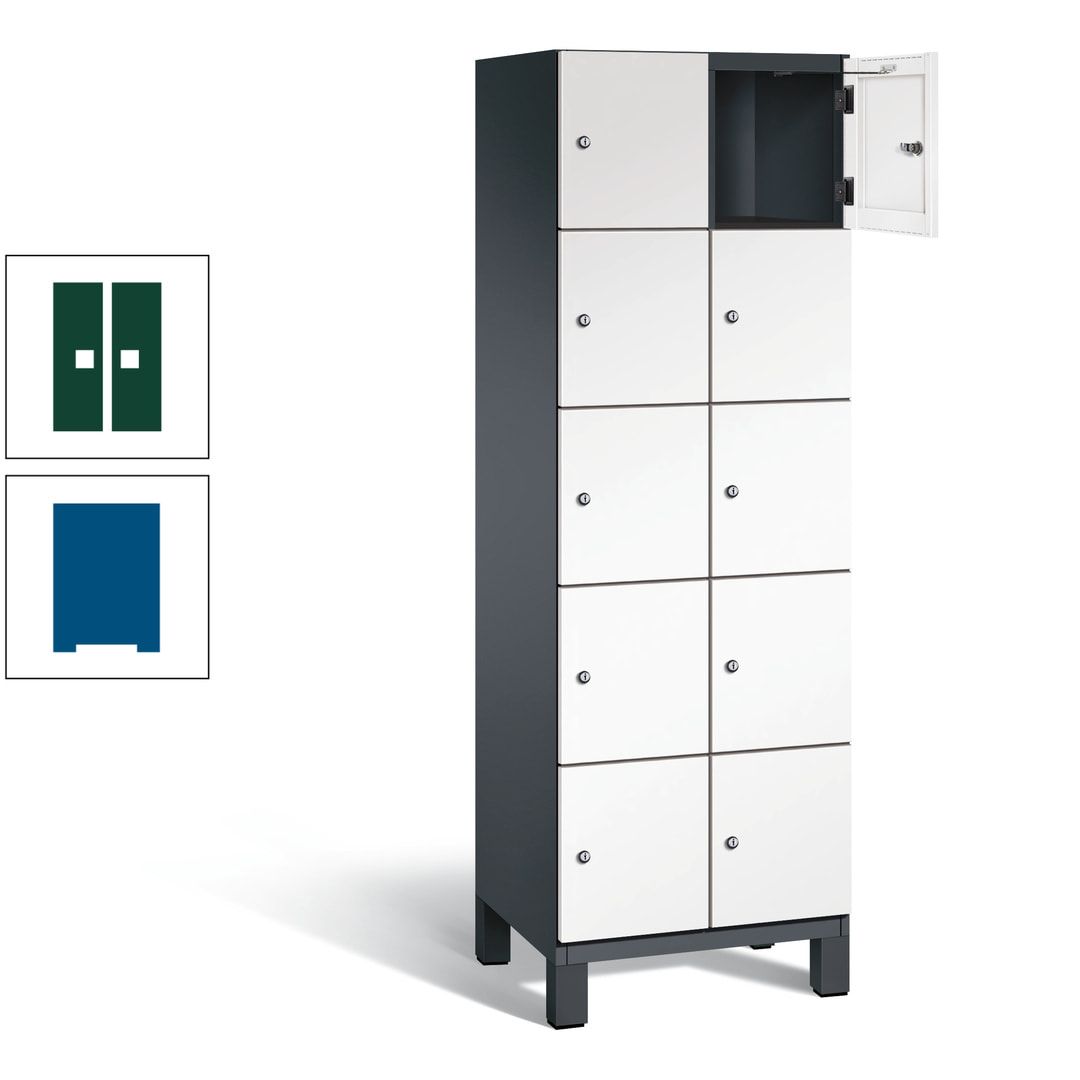 Fächerschrank, Stahlschrank, 10 Fächer, Türöffnungsbegrenzer, Füße, 1.980 x 600 x 525 mm (HxBxT), Korpus anthrazitgrau, Front anthrazitgrau