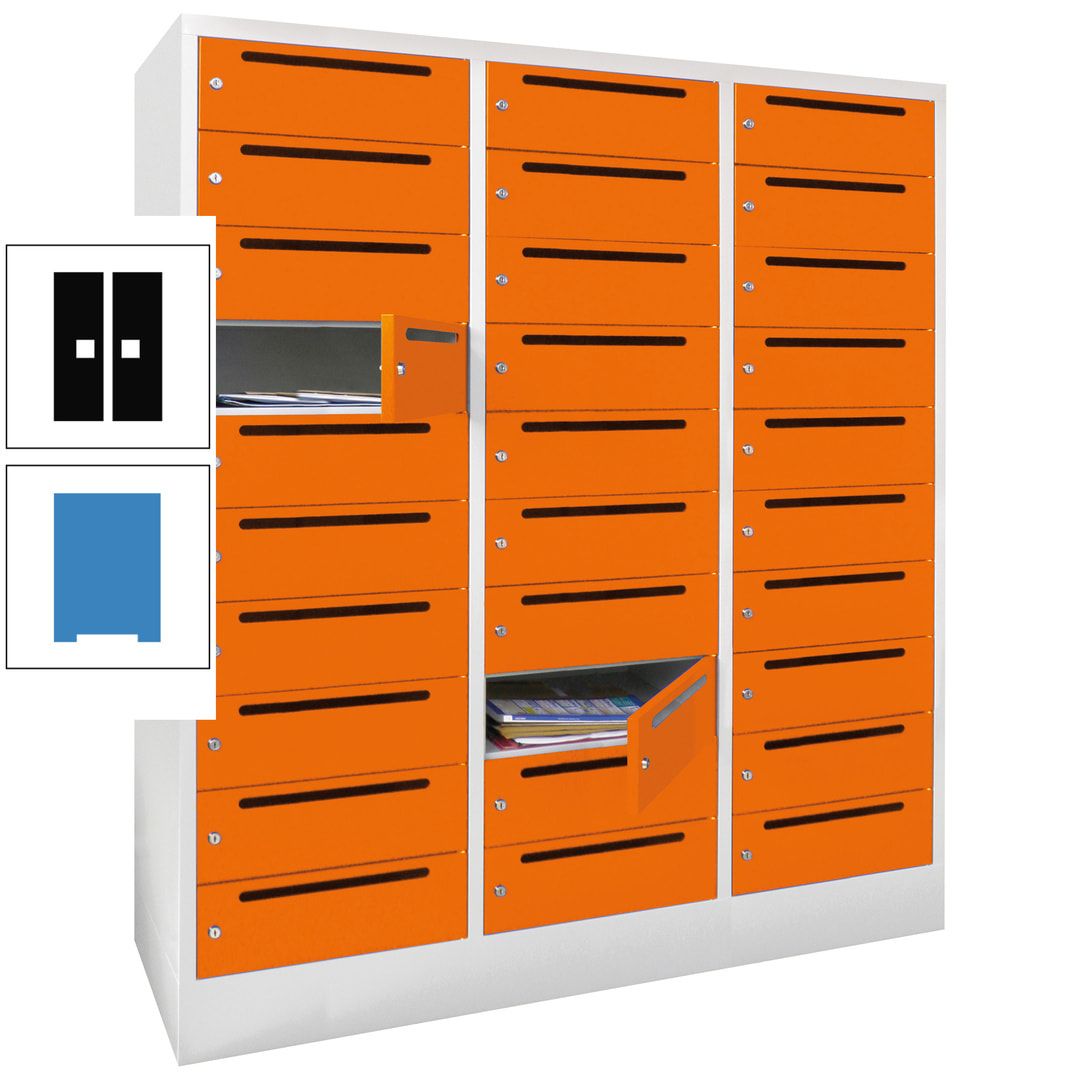 Postverteilerschrank, Schließfachschrank, 3 Abteile a 40 cm, 30 Fächer, 1.850 x 1.200 x 500 mm (HxBxT), Korpus anthrazitgrau, Front anthrazitgrau