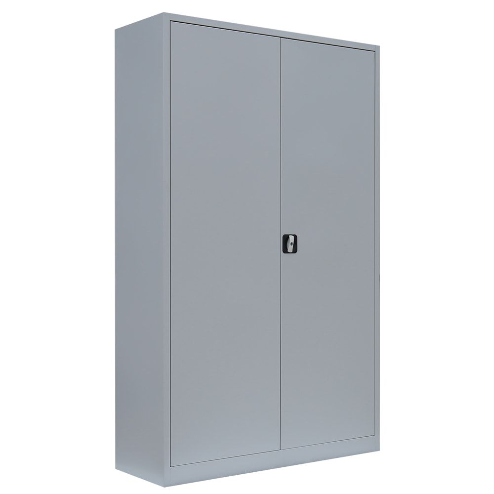 Aktenschrank, Büroschrank, abschließbar, Flügeltüren, 4 Fachböden, 1.950 x 1.200 x 600 mm (HxBxT), Stahl, Korpus und Türen in lichtgrau
