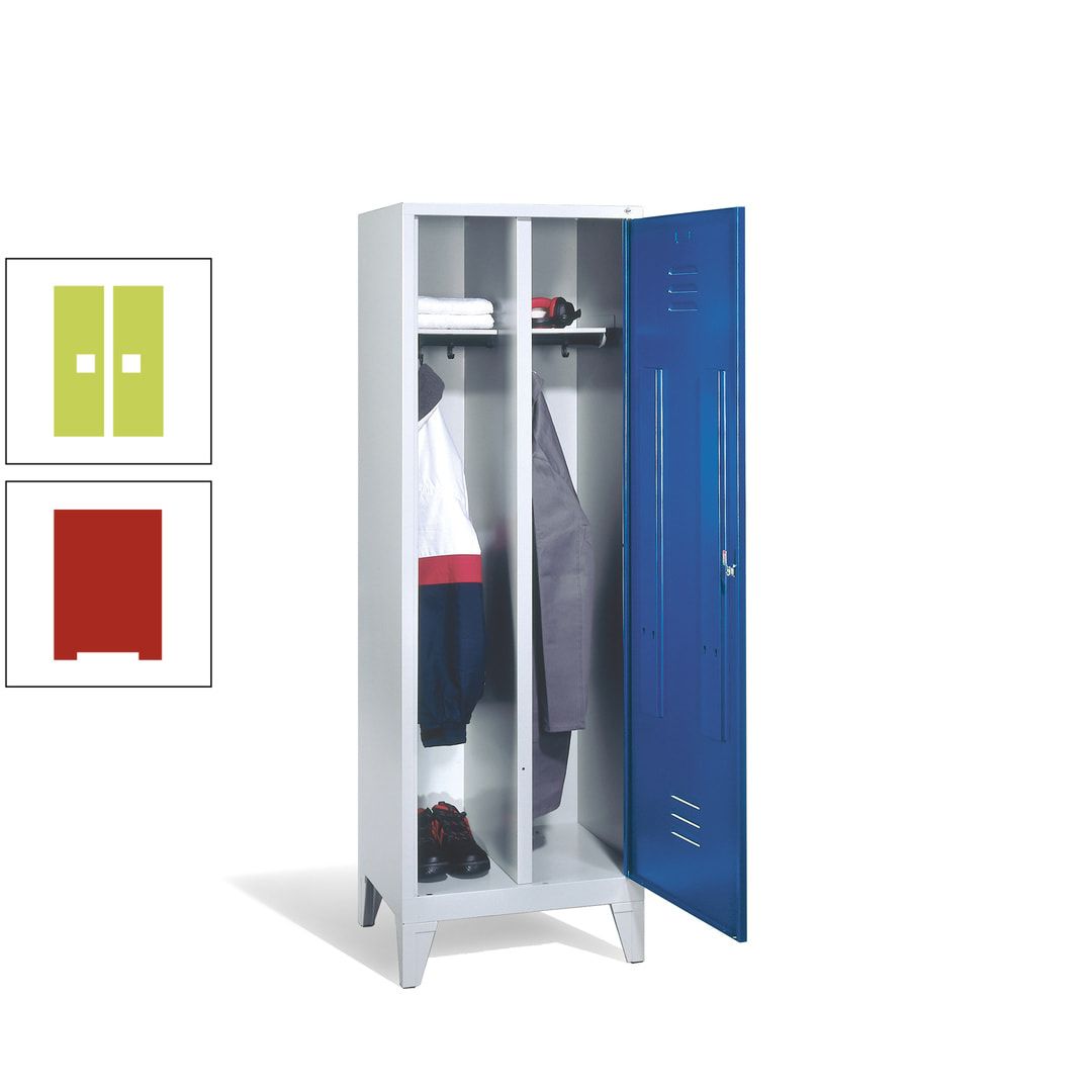 Doppel-Spind mit Großtür, Garderobenschrank mit Füßen, 2 Abteile a 300 mm, Korpus anthrazitgrau, Tür anthrazitgrau, 1.850 x 610 x 500 mm (HxBxT)