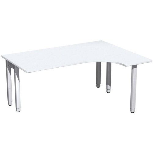 Eckschreibtisch, Ecke rechts, Füße einseitig verkürzt, 4-Fuß Quadrat Pro, höhenverstellbar, 680-800 x 1.600 x 1.200 mm (HxBxT), Dekor Ahorn