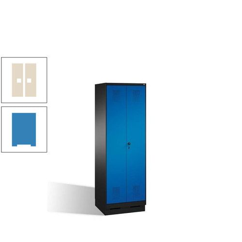 Doppel-Spind, Doppeltüren, Garderobenschrank mit Sockel, 2 Abteile a 300 mm, Korpus anthrazitgrau, Tür anthrazitgrau, 1.800 x 600 x 500 mm (HxBxT)