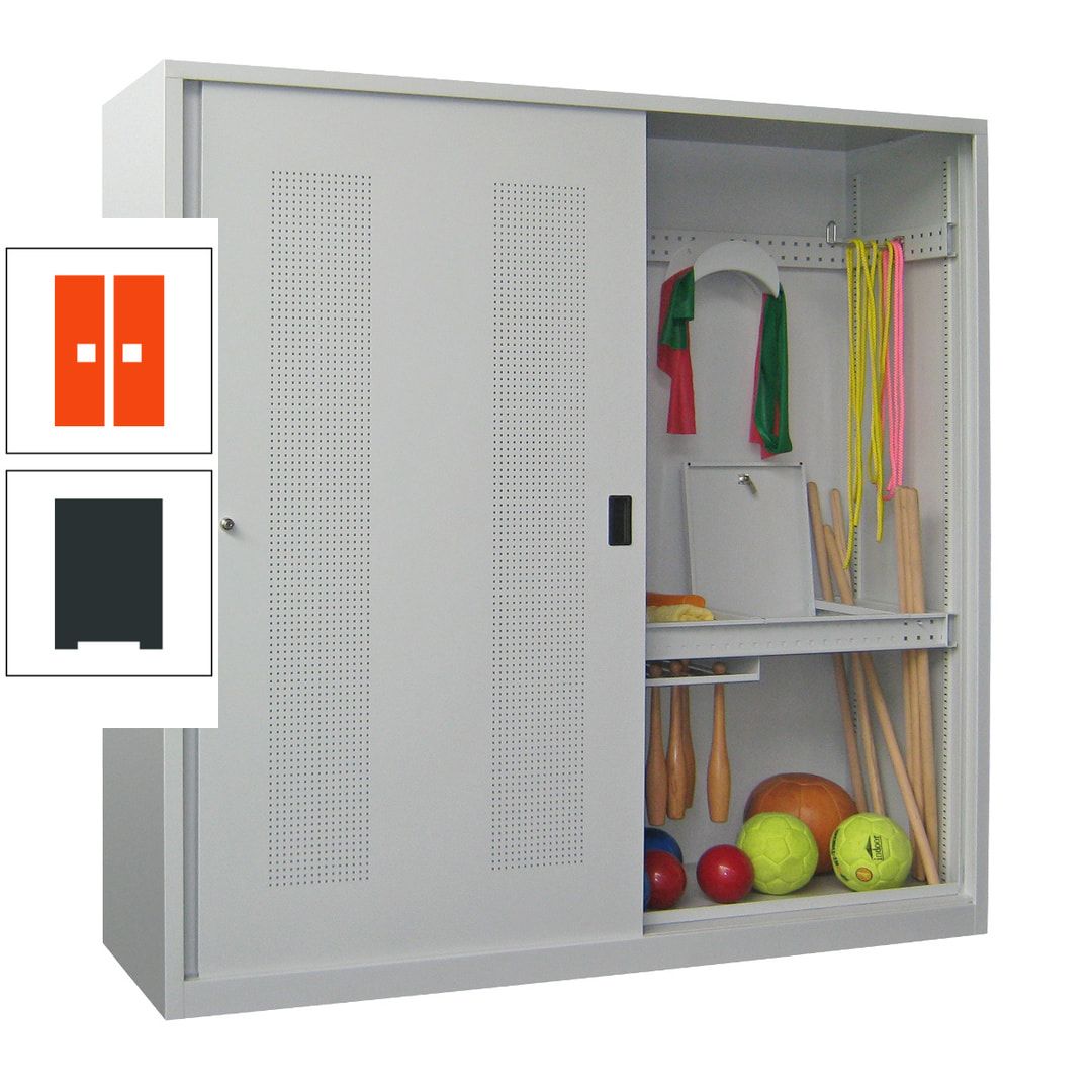 Ballschrank - Schiebetüren mit Lochfeld - Trennwand - 1.950x2.000x600 mm (HxBxT) - anthrazitgrau