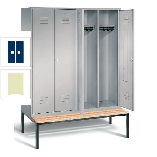 Doppel-Spindschrank, Buche Sitzbank untergebaut, 4 Abteile a 400 mm, Korpus lichtgrau, Tür anthrazitgrau, 2.090 x 1.590 x 815 mm (HxBxT)