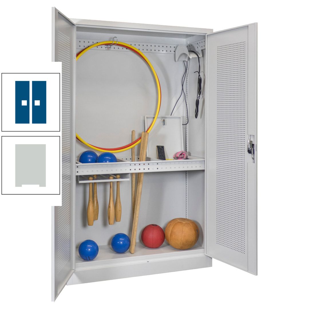 Sportschrank - Lochfeldtüren - Variante 1 - 1.950x1.200x500 mm (HxBxT) - anthrazitgrau
