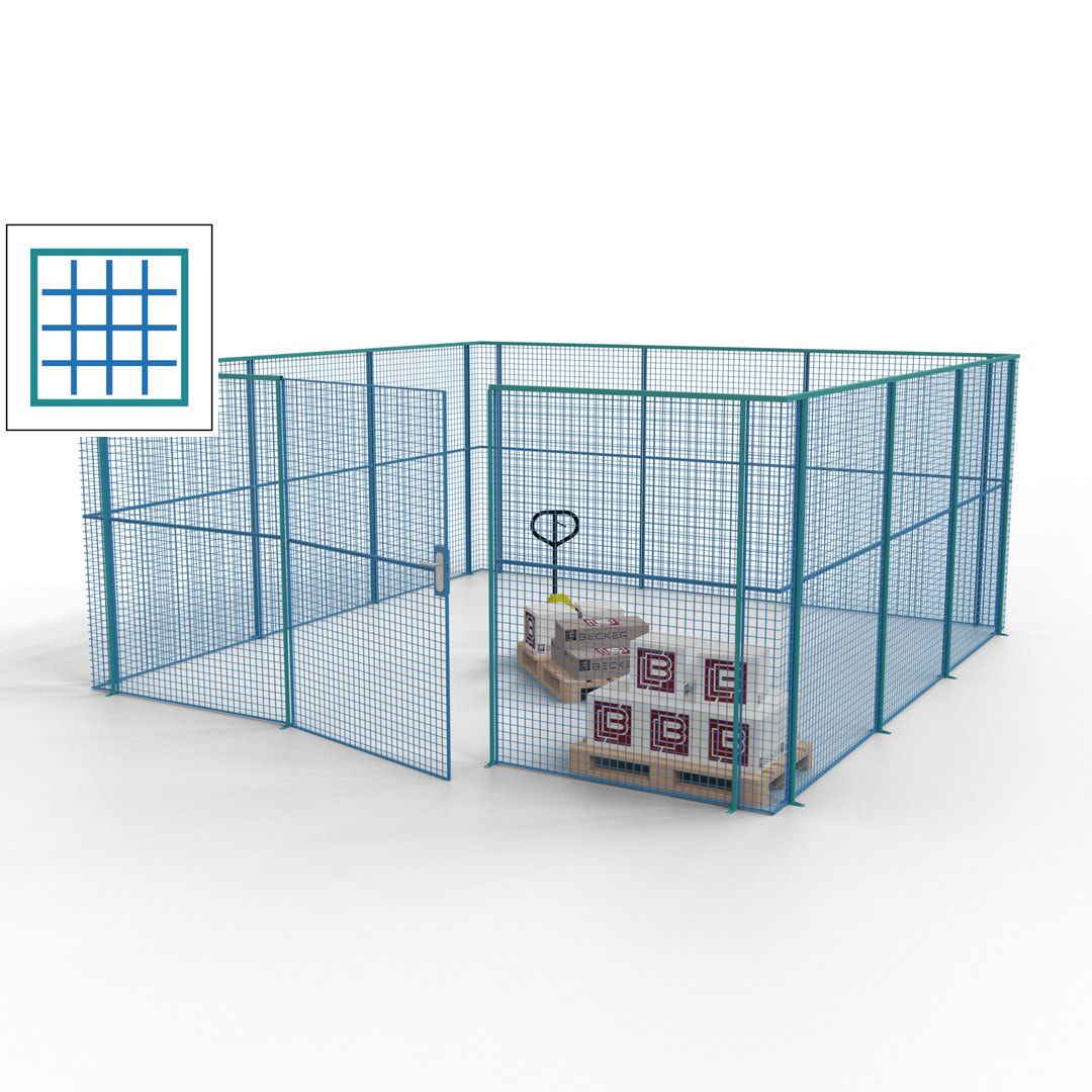 Maschinen Schutzgitter - Hallentrennwand - Sicherheitszaun - Tür - 18 m - 2.200 x 4.900 x 4.900 mm (HxBxT) - enzianblau
