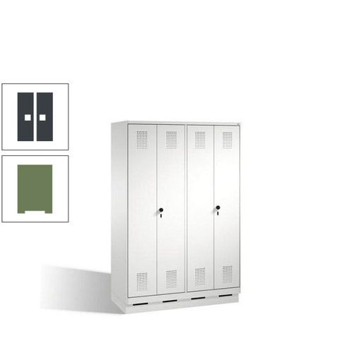 Doppel-Spind, Doppeltüren, Garderobenschrank mit Sockel, 4 Abteile a 300 mm, Korpus anthrazitgrau, Tür anthrazitgrau, 1.800 x 1.200 x 500 mm (HxBxT)