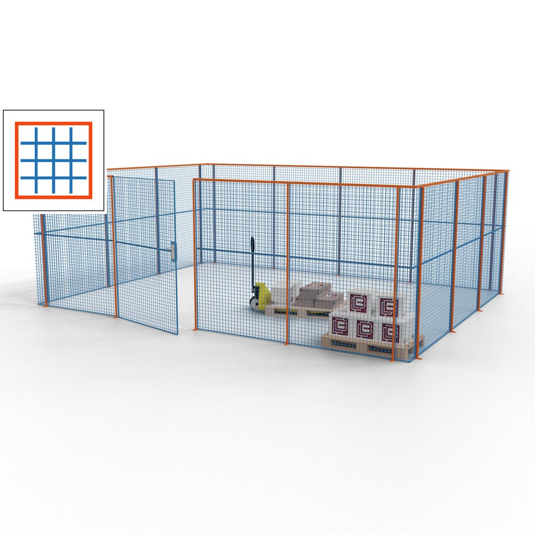 Maschinen Schutzgitter - Hallentrennwand - Sicherheitszaun - Tür - 21 m - 2.200 x 6.400 x 4.900 mm (HxBxT) - enzianblau
