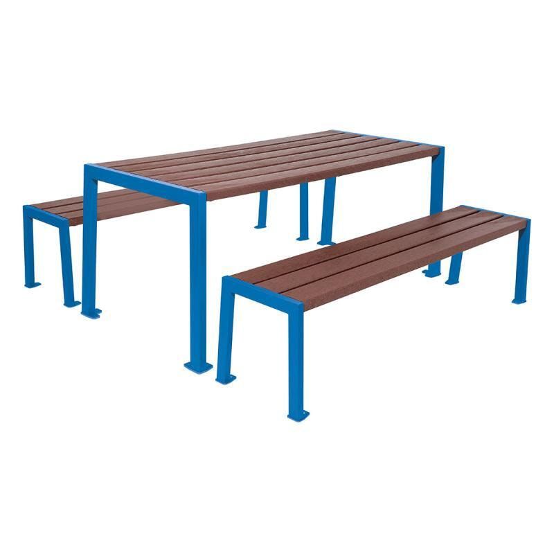 Sitzgarnitur aus Stahl und Kunststoff - verzinkt und beschichtet - 750 x 1.800 x 798 mm (HxBxT) - Farbe enzianblau
