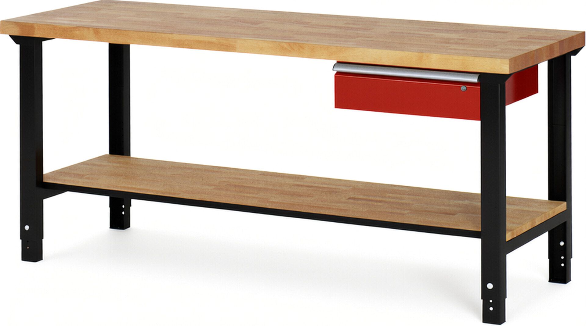Werkbank mit Ablage - 1 Schublade - 150:1 - höhenverstellbar 790 - 1.140 mm - 2.000 x 700 mm (BxT) - 750 kg - Buche - Anthrazitgrau
