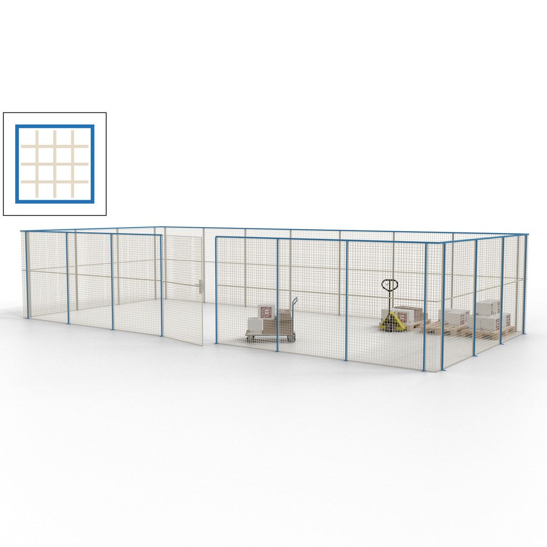 Hallentrennwand - Flügeltür, Gitter - 19 Gitterwände - 2.200 x 10.900 x 4.900 mm (HxBxT) - Perlweiß/reinorange