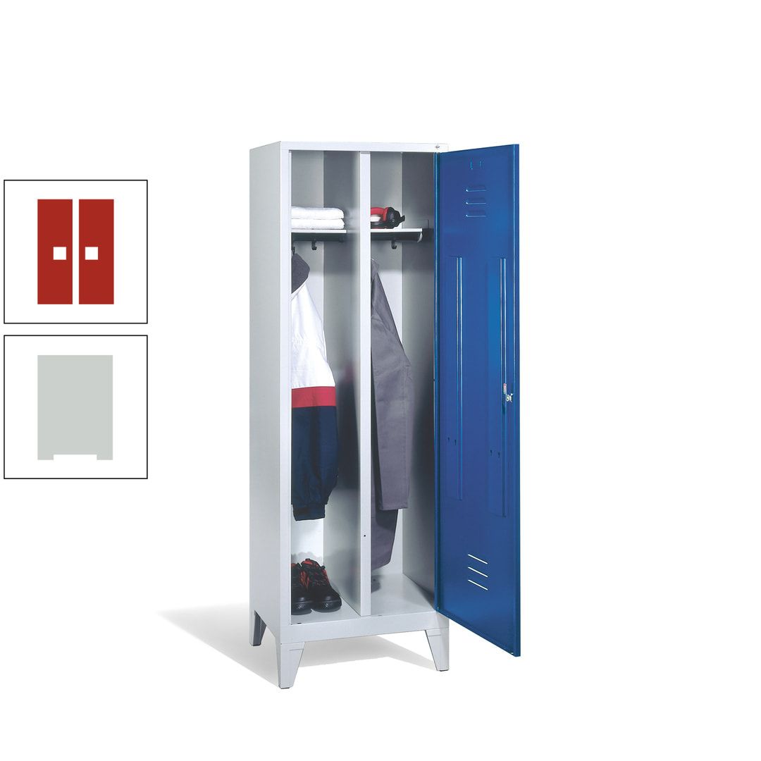 Doppel-Spind mit Großtür, Garderobenschrank mit Füßen, 2 Abteile a 300 mm, Korpus anthrazitgrau, Tür anthrazitgrau, 1.850 x 610 x 500 mm (HxBxT)