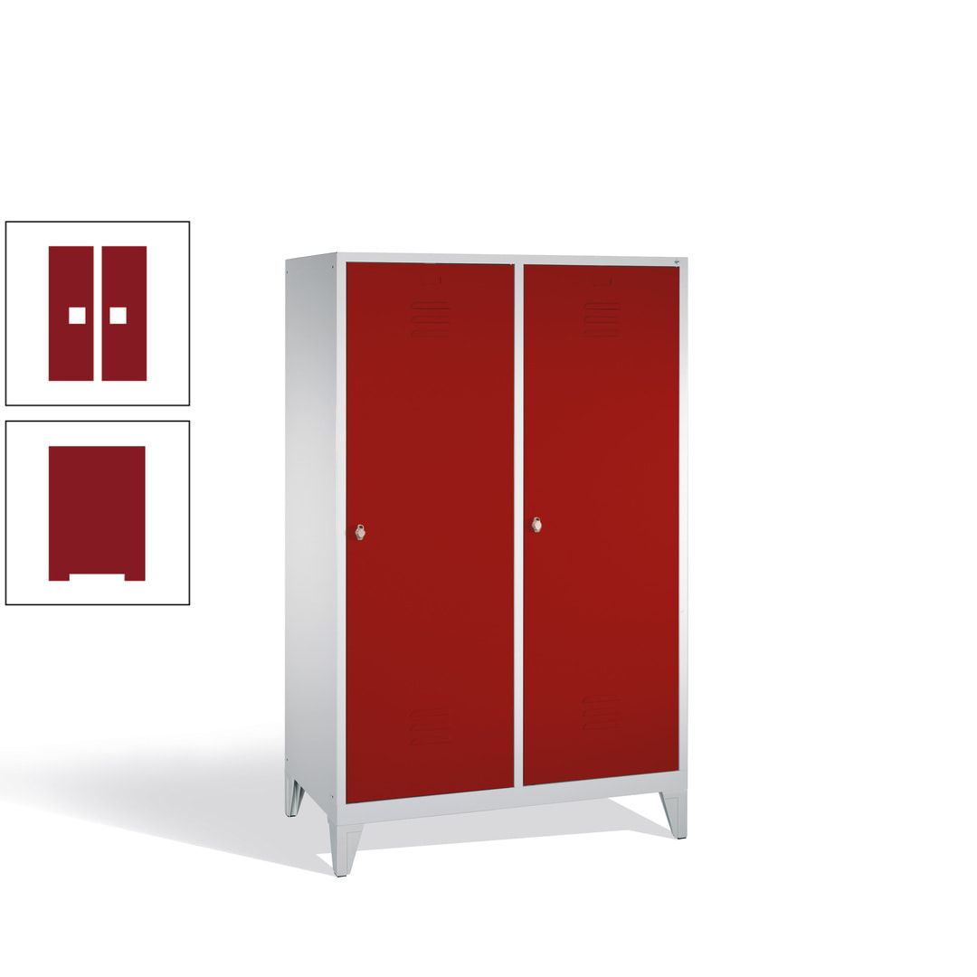 Doppel-Spind mit 2 Großtüren, Garderobenschrank mit Füßen, 4 Abteile a 300 mm, Korpus anthrazitgrau, Tür anthrazitgrau, 1.850 x 1.190 x 500 mm (HxBxT)