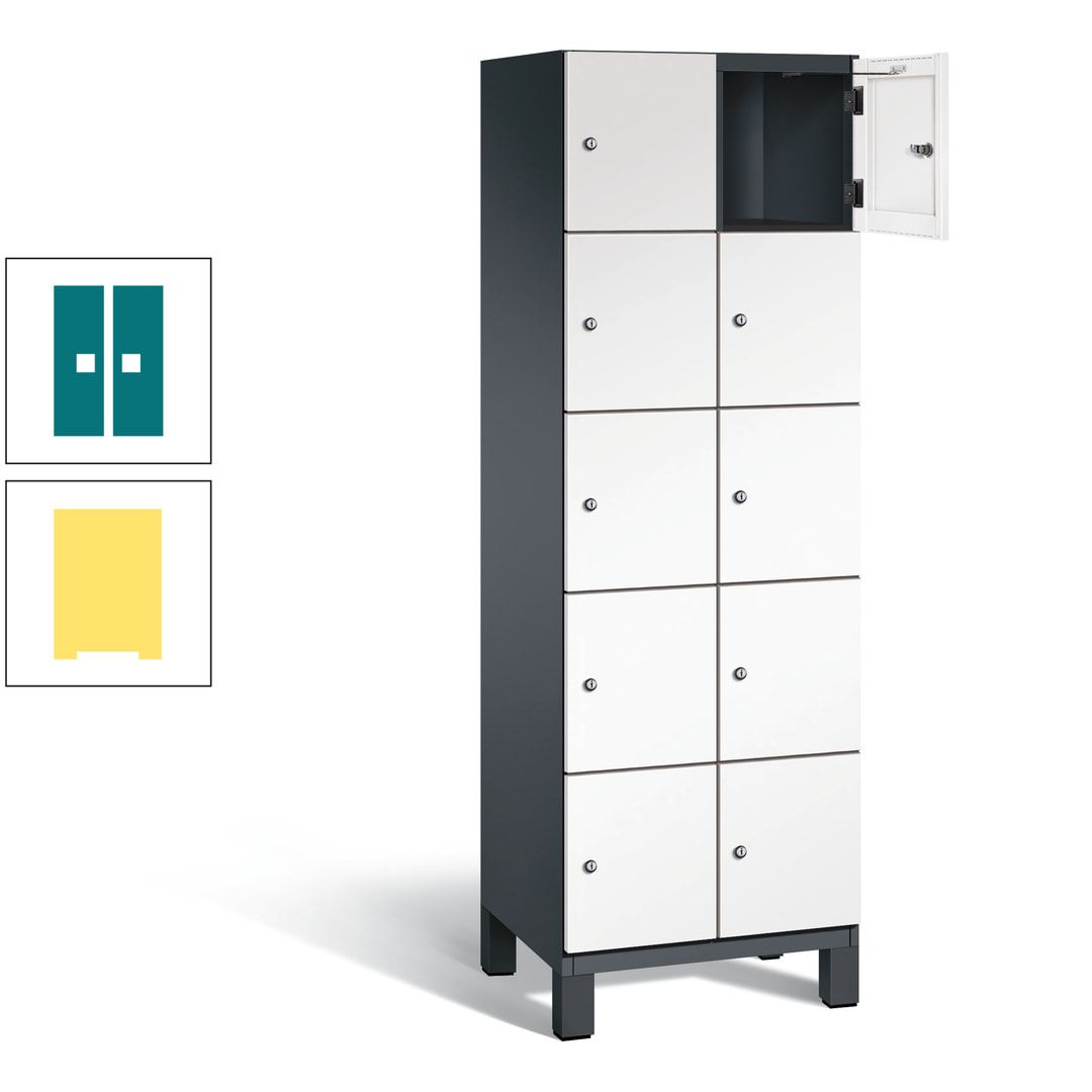 Fächerschrank, Stahlschrank, 10 Fächer, Türöffnungsbegrenzer, Füße, 1.980 x 600 x 525 mm (HxBxT), Korpus anthrazitgrau, Front anthrazitgrau