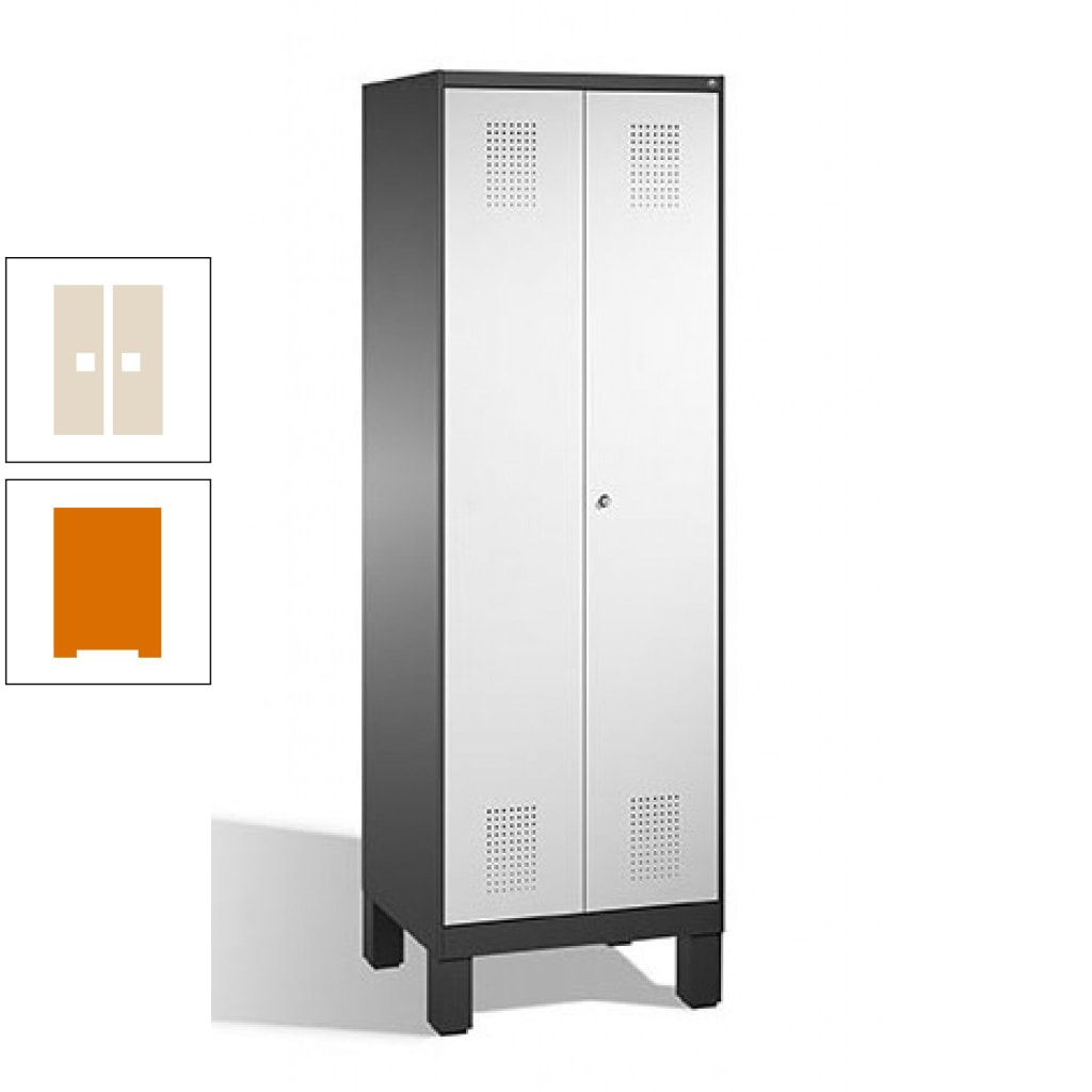 Doppel-Spind, Doppeltüren, Garderobenschrank mit Füßen, 2 Abteile a 300 mm, Korpus anthrazitgrau, Tür anthrazitgrau, 1.850 x 600 x 500 mm (HxBxT)
