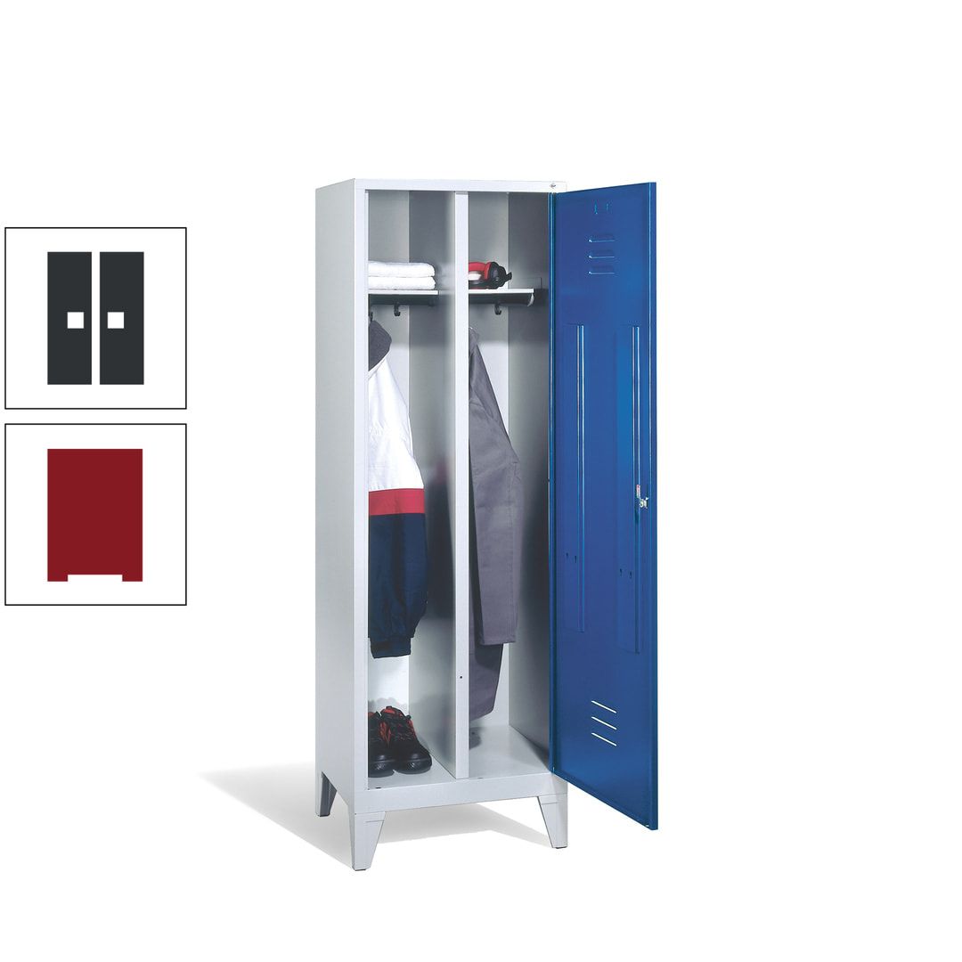 Doppel-Spind mit Großtür, Garderobenschrank mit Füßen, 2 Abteile a 300 mm, Korpus anthrazitgrau, Tür anthrazitgrau, 1.850 x 610 x 500 mm (HxBxT)