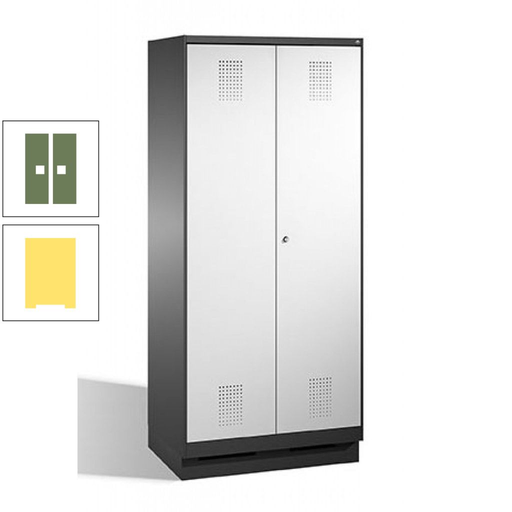 Doppel-Spind, Doppeltüren, Garderobenschrank mit Sockel, 2 Abteile a 400 mm, Korpus anthrazitgrau, Tür anthrazitgrau, 1.800 x 800 x 500 mm (HxBxT)