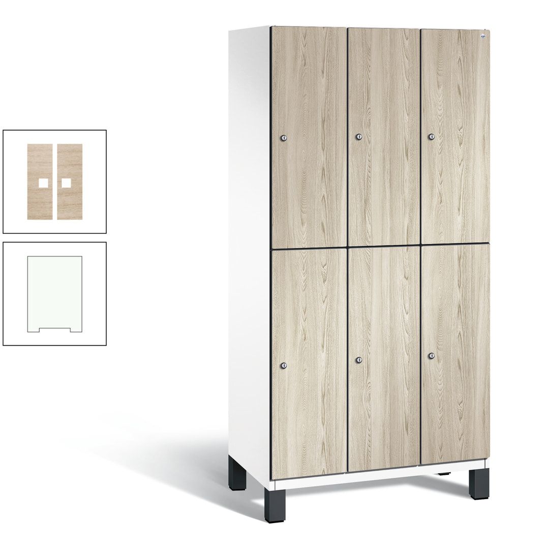 Fächerschrank, Garderobenschrank, mit Füßen, 3 Abteile, 1.980 x 900 x 525 mm (HxBxT), Korpus anthrazitgrau, Tür Donau-Ahorn