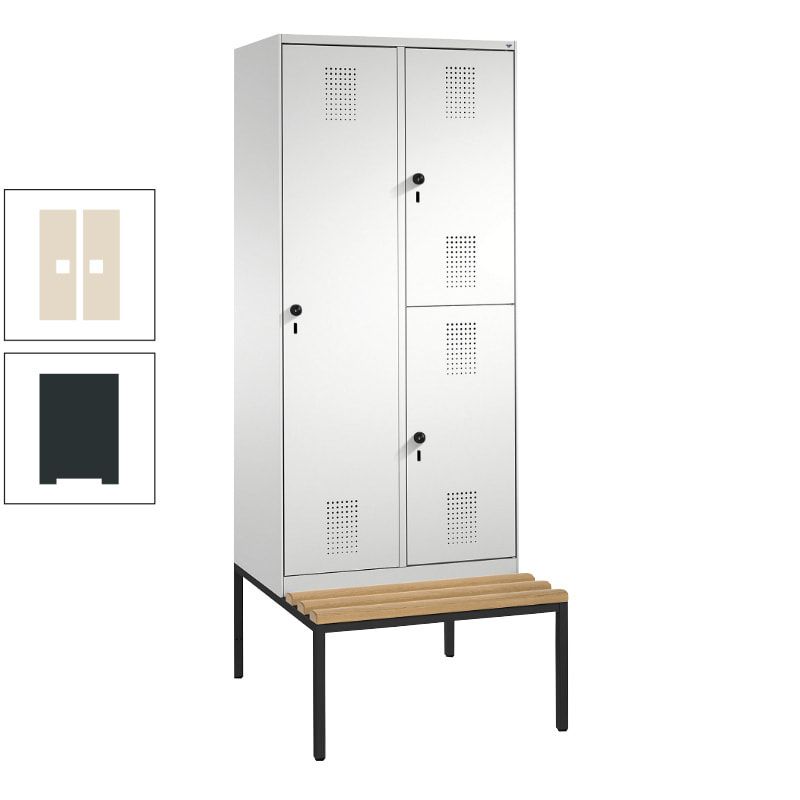 Garderobenschrank, Spind ein- und doppelstöckig Sitzbank, 2 Abteile, 3 Fächer, 2.090 x 800 x 500 mm (HxBxT), Front anthrazitgrau, Korpus anthrazitgrau