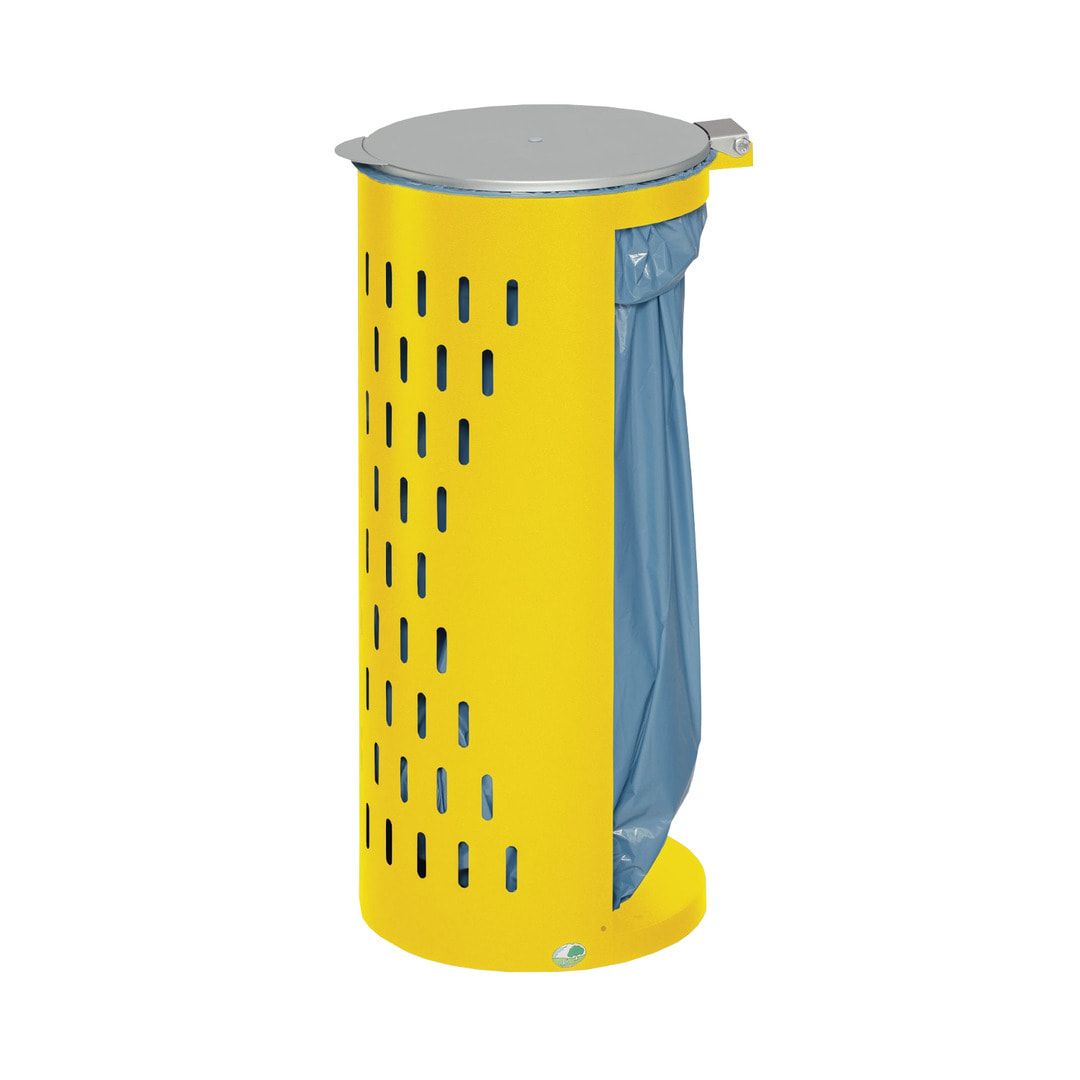 Müllsackhalter - mit Klapptür - gelochter Korpus - rund - Volumen 80 l - 850 x 380 x 440 mm (HxBxT) - Antik silber