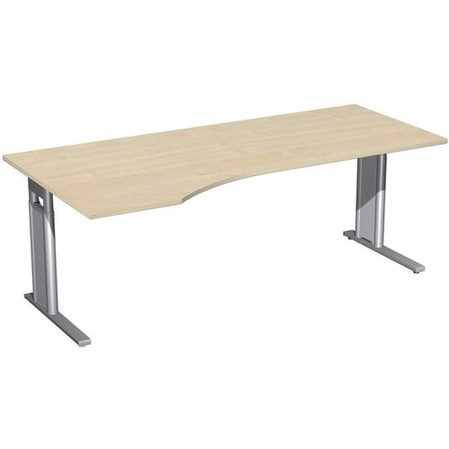 Eckschreibtisch, Ecke links, Füße einseitig verkürzt, C-Fuß Pro, höhenverstellbar, 680-820 x 1.600 x 1.000 mm (HxBxT), Gestell silber, Dekor Ahorn