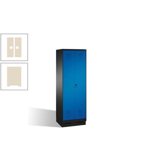 Doppel-Spind, Doppeltüren, Garderobenschrank mit Sockel, 2 Abteile a 300 mm, Korpus anthrazitgrau, Tür anthrazitgrau, 1.800 x 600 x 500 mm (HxBxT)