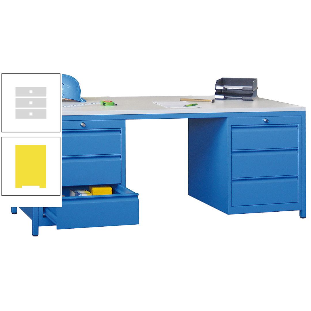 Meisterschreibtisch - 2 Schubladenblöcke - 6 Schubladen - 720 x 1.700 x 800 mm (HxBxT) - anthrazitgrau