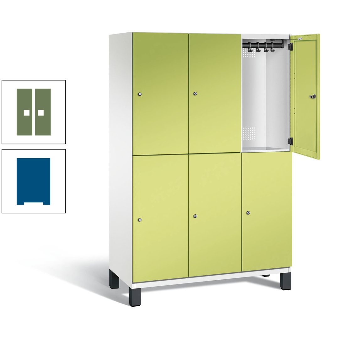 Fächerschrank, Stahlschrank, doppelstöckig, 6 Fächer, Füße, Korpus anthrazitgrau, Tür anthrazitgrau, 1.980 x 1.200 x 525 mm (HxBxT)