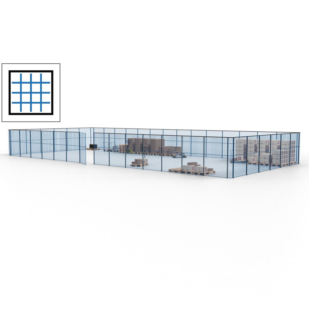 Maschinen Schutzgitter - Hallentrennwand - Sicherheitszaun - Tür - 60 m - 2.200 x 21.400 x 9.400 mm (HxBxT) - enzianblau