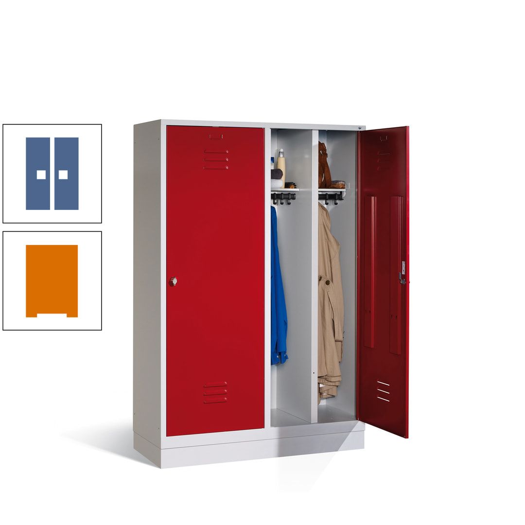 Doppel-Spind mit Großtüren, Garderobenschrank mit Sockel, 4 Abteile a 300 mm, Korpus anthrazitgrau, Tür anthrazitgrau, 1.800 x 1.190 x 500 mm (HxBxT)