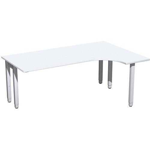 Eckschreibtisch, Ecke rechts, Füße einseitig verkürzt, 4-Fuß Quadrat Pro, höhenverstellbar, 680-800 x 1.600 x 1.200 mm (HxBxT), Dekor Ahorn