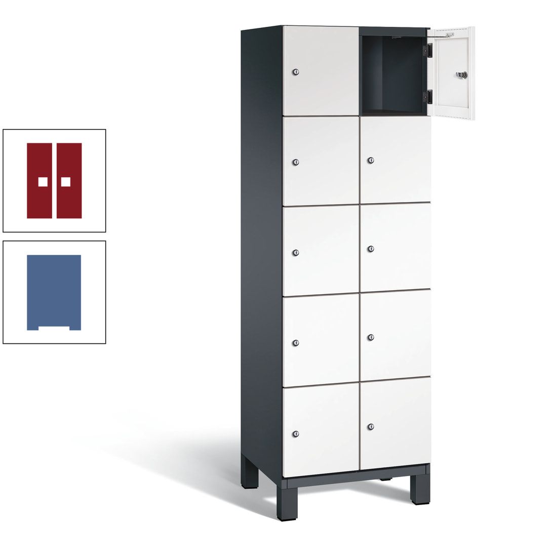 Fächerschrank, Stahlschrank, 10 Fächer, Türöffnungsbegrenzer, Füße, 1.980 x 600 x 525 mm (HxBxT), Korpus anthrazitgrau, Front anthrazitgrau