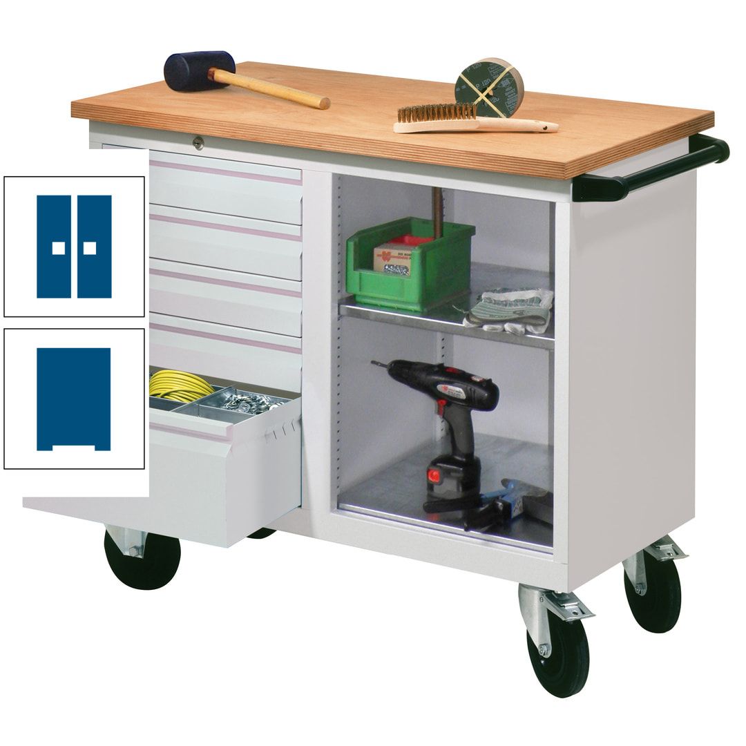 Mobile Werkbank - Werkstattwagen - 915 x 1.090 x 600 mm - 5 Schubladen und Ablagefach - anthrazitgrau