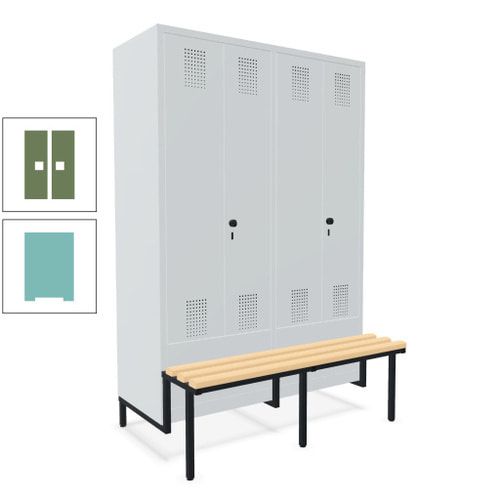 Doppel-Spind, Garderobenschrank, Buche Sitzbank integriert, 4 Abteile 300 mm, Korpus anthrazitgrau, Tür anthrazitgrau, 1.850 x 1.200 x 815 mm (HxBxT)