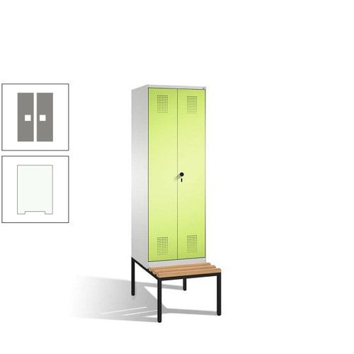 Doppel-Spind, Garderobenschrank, Buche Sitzbank untergebaut, 2 Abteile a 300 mm, Korpus anthrazitgrau, Tür anthrazitgrau, 2.090 x 600 x 815 mm (HxBxT)