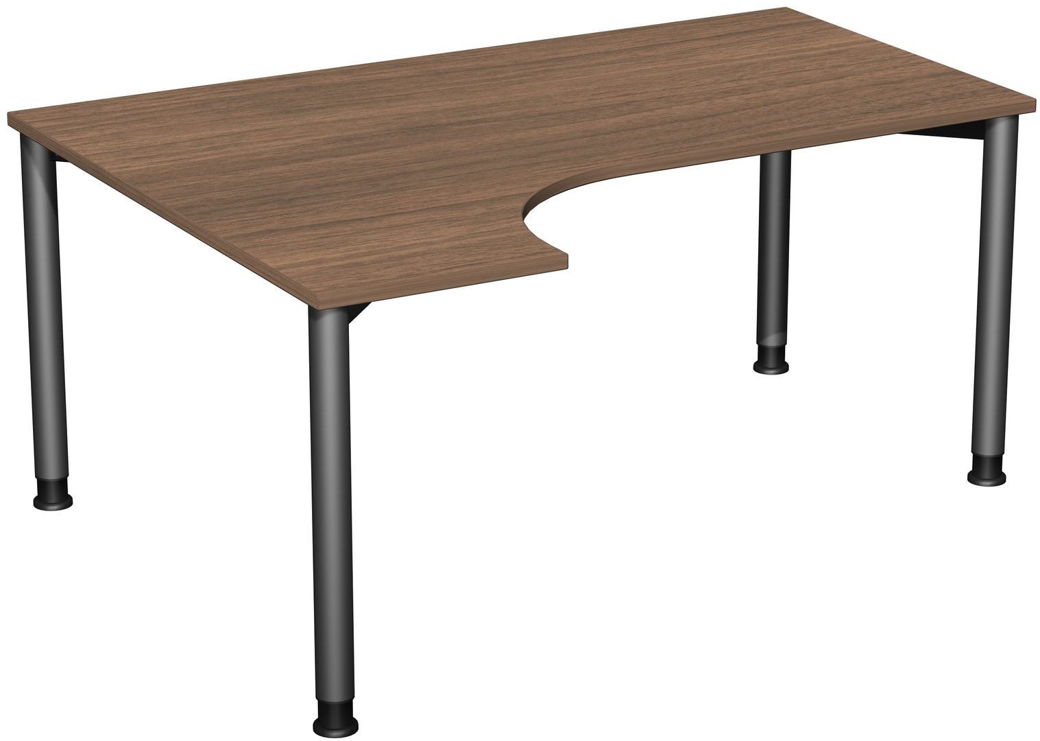 Eckschreibtisch mit einseitig verkürzten Füßen, 4-Fuß Flex, Ecke links, Höhe 680-800 mm, 1.600 x 1.200 mm (BxT), Gestell anthrazit, Ahorn