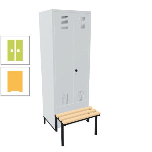 Doppel-Spind, Garderobenschrank, Buche Sitzbank integriert, 2 Abteile a 400 mm, Korpus anthrazitgrau, Tür anthrazitgrau, 1.850 x 800 x 815 mm (HxBxT)