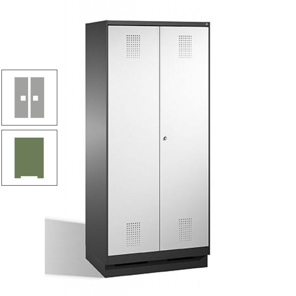 Doppel-Spind, Doppeltüren, Garderobenschrank mit Sockel, 2 Abteile a 400 mm, Korpus anthrazitgrau, Tür anthrazitgrau, 1.800 x 800 x 500 mm (HxBxT)