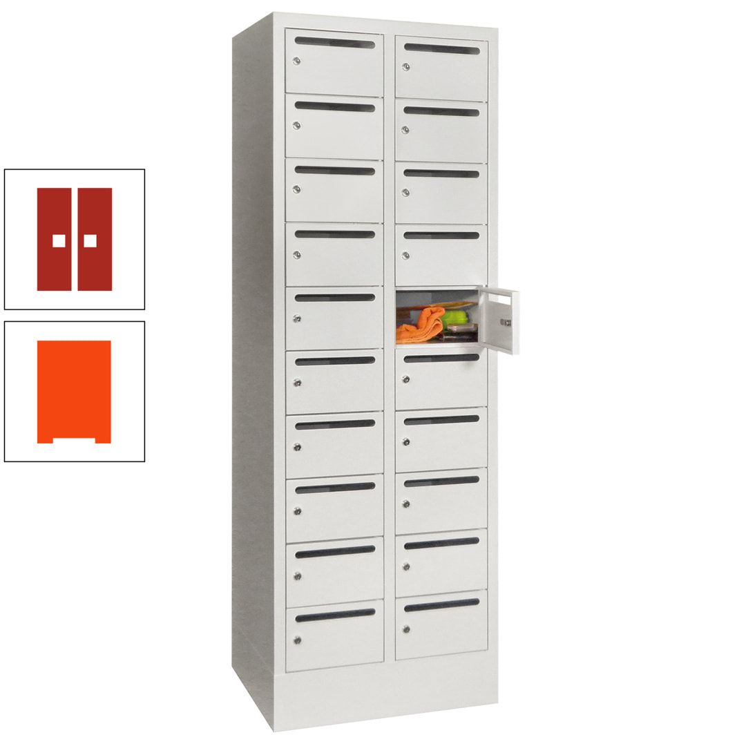 Postverteilerschrank, Schließfachschrank, 2 Abteile a 300 mm, 20 Fächer, 1.850 x 600 x 500 mm (HxBxT), Korpus anthrazitgrau, Front anthrazitgrau
