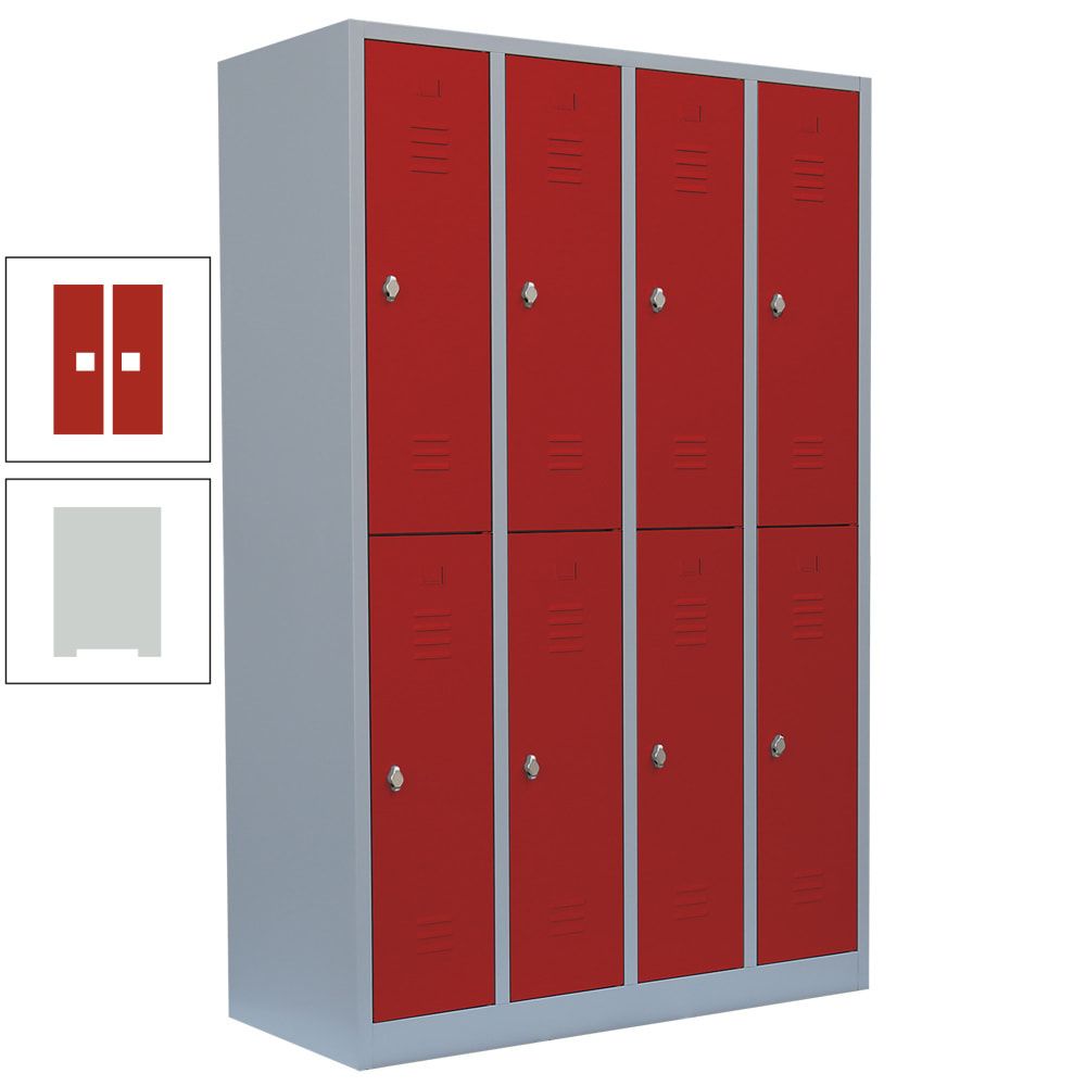 Garderobenschrank, Doppelstockspind, 4 Abteile, 8 Fächer, 1.800 x 1.170 x 500 mm (HxBxT), Stahl, Drehriegel, Korpus: lichtgrau, Front: anthrazitgrau
