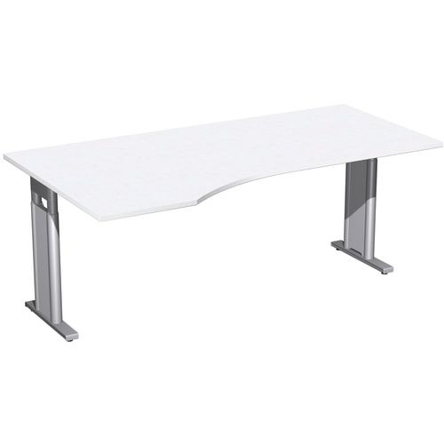 Eckschreibtisch, Ecke links, Füße einseitig verkürzt, C-Fuß Pro, höhenverstellbar, 680-820 x 1.600 x 1.000 mm (HxBxT), Gestell silber, Dekor Ahorn