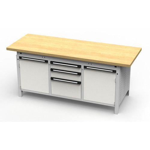 OTTOKIND Werkbank - bündige Arbeitsplatte - 810 x 1.695 x 750 mm (HxBxT) - 3 Schubladen - 2 Schränke - lichtgrau