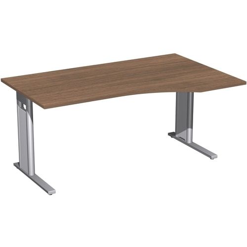 Eckschreibtisch, Ecke rechts, Füße einseitig verkürzt, C-Fuß Pro, 720 x 1.600 x 1.000 mm (HxBxT), Gestell silber, Dekor Ahorn