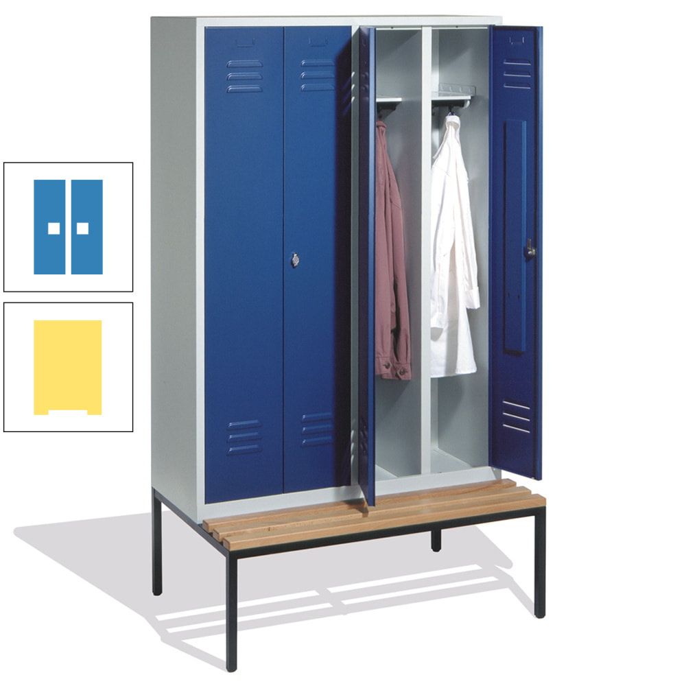 Doppel-Spindschrank, Buche Sitzbank untergebaut, 4 Abteile a 300 mm, Korpus lichtgrau, Tür anthrazitgrau, 2.090 x 1.190 x 815 mm (HxBxT)