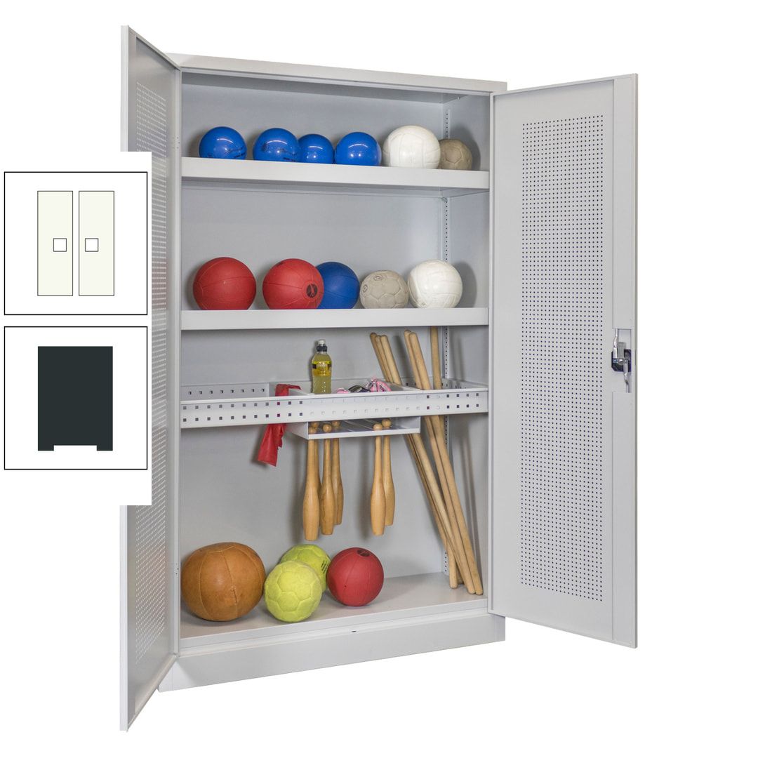 Sportschrank - Lochfeldtüren - Variante 2 - 1.950x1.200x500 mm (HxBxT) - anthrazitgrau